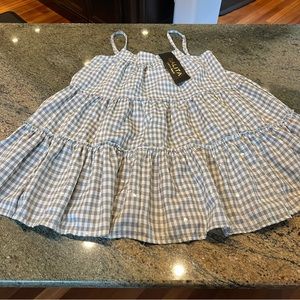 NWT Galita Strappy Plaid Sequin Shimmer Baby Doll Trapeze Sundress Dress S White